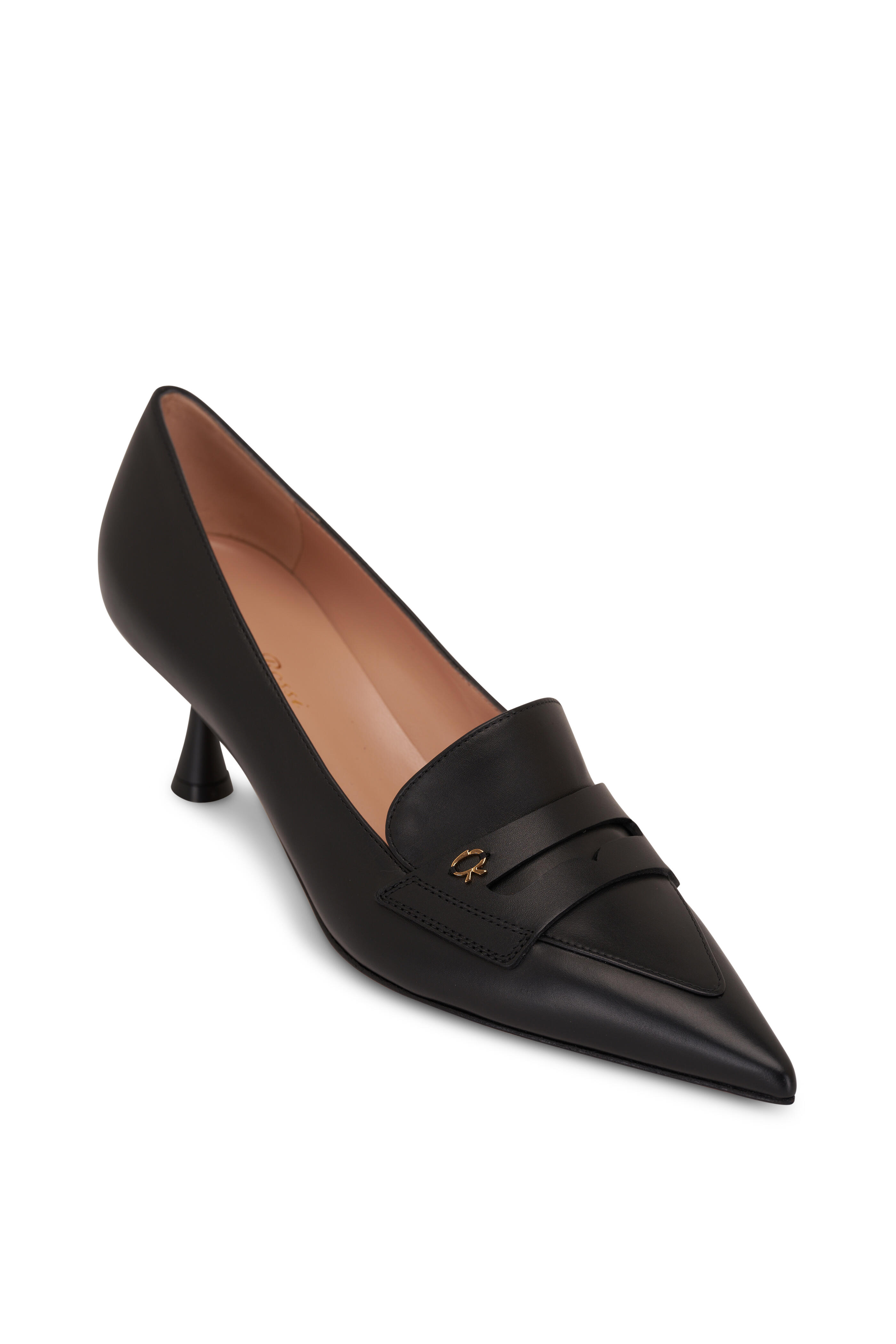 Gianvito Rossi - Vitello Black Leather Loafer Pump, 55mm