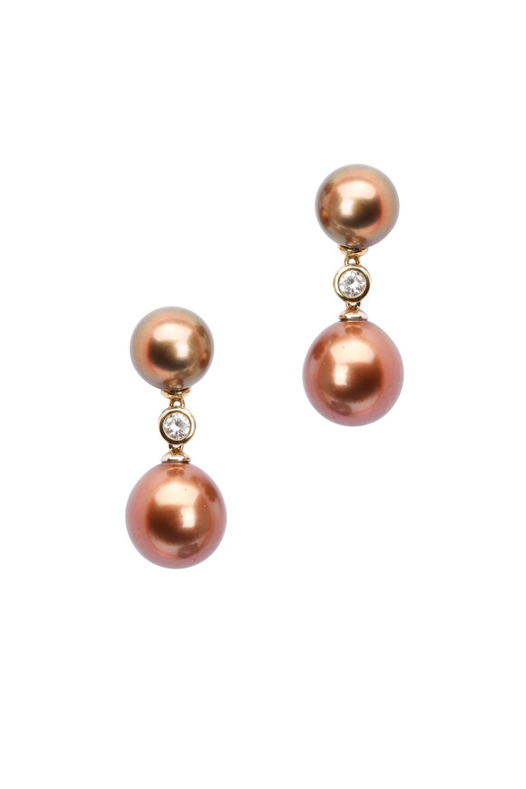 Frank Ancona - Gold Copper Tahitian Pearl & Diamond Earrings