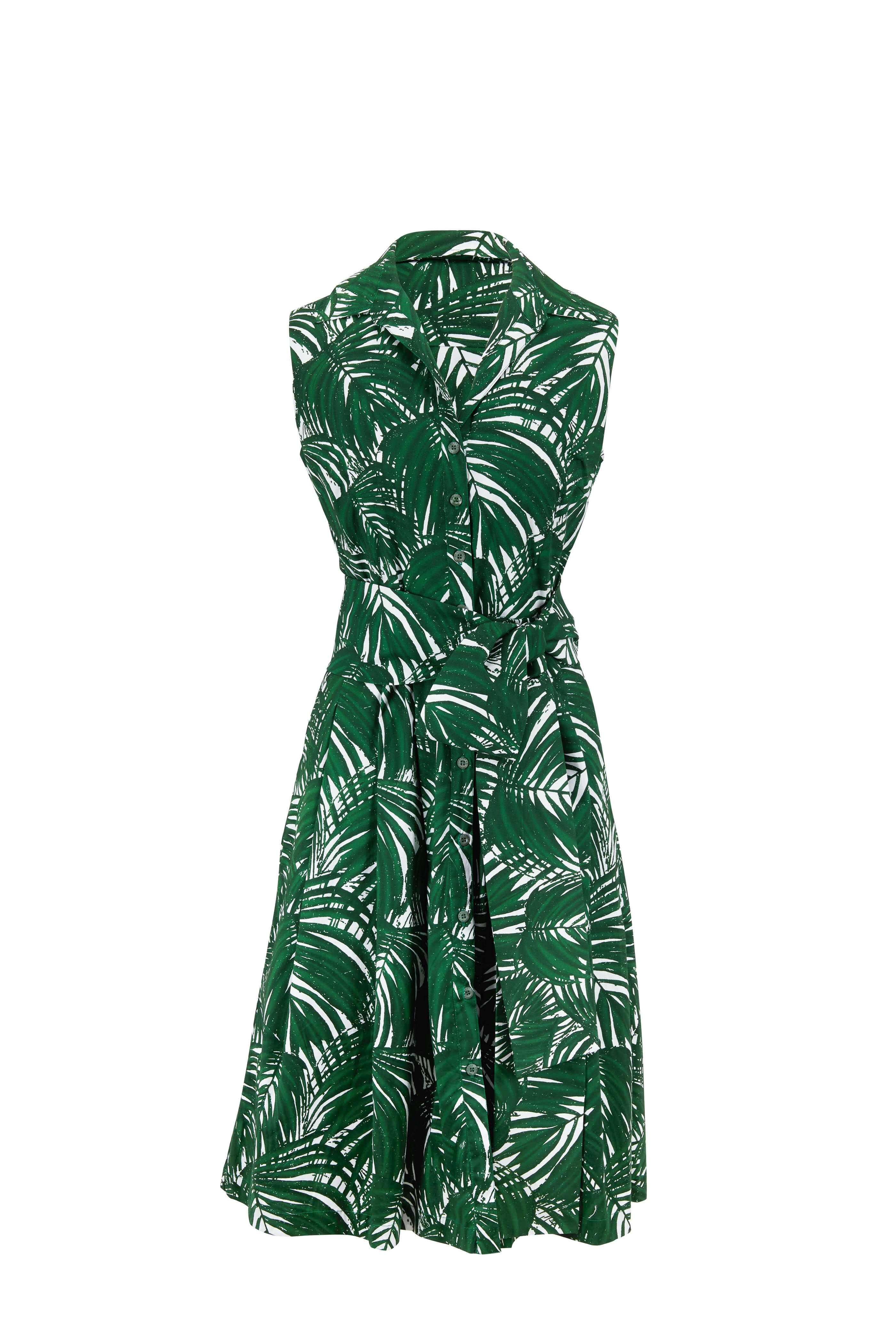 Samantha Sung - Audrey 3 Ivy Maui Palm Sleeveless Belted Dress