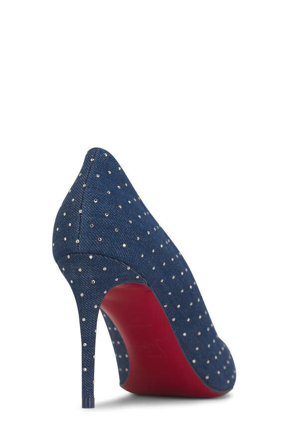 Christian Louboutin - Kate Strass Blue Denim Crystal Pump, 85mm