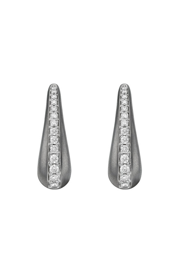 Ruchi 18k Black Gold Matte Diamond Hoop Earring - view 2