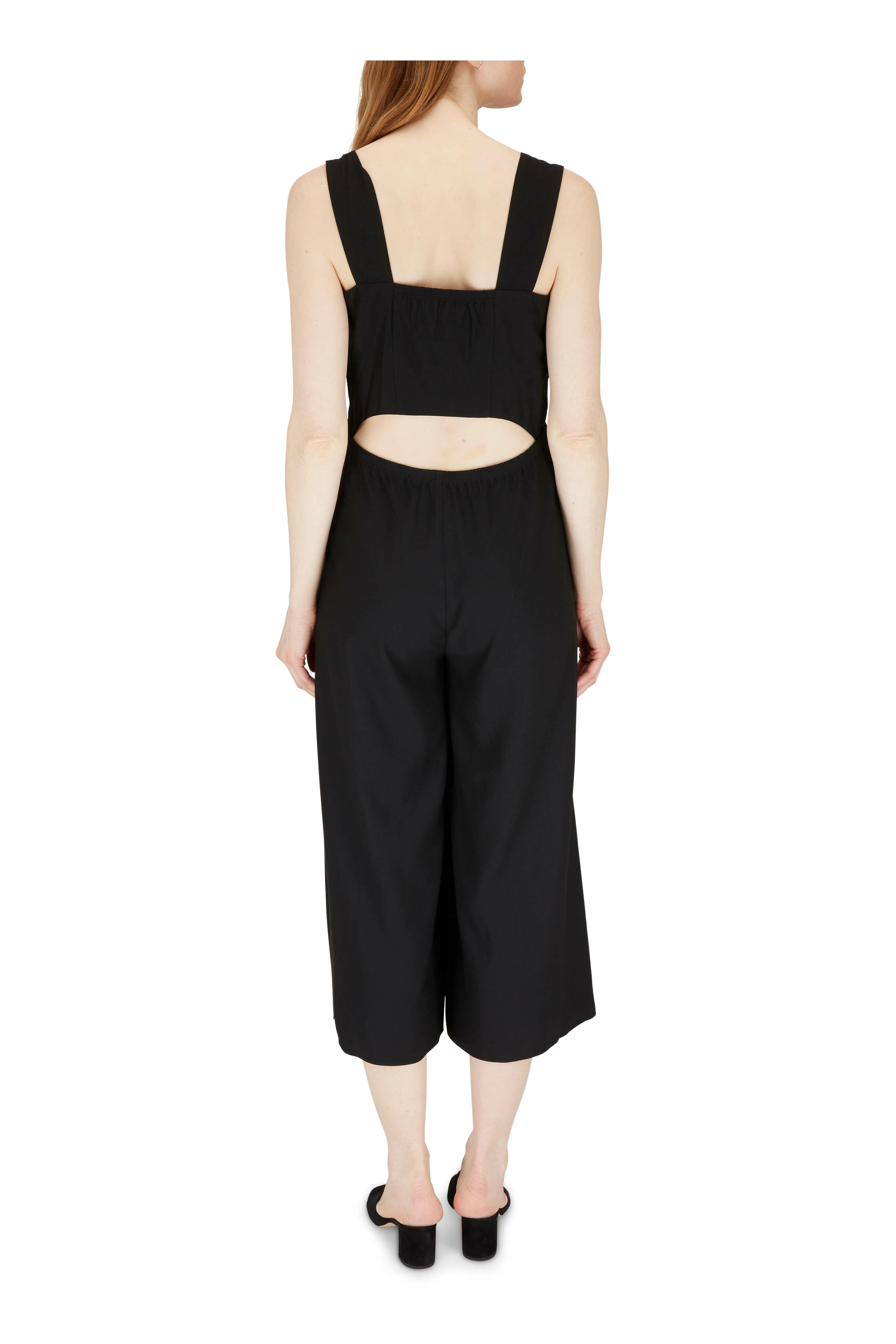 Vince - Black Sleeveless Belted Wide Leg Jumpsuit