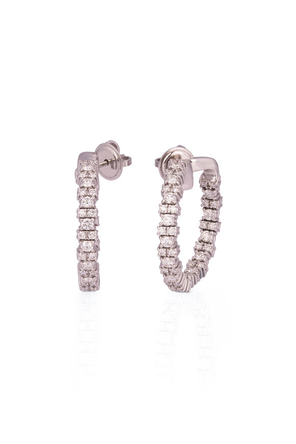 ZYDO 18k White Gold Small Diamond Piramide Hoops - view 1