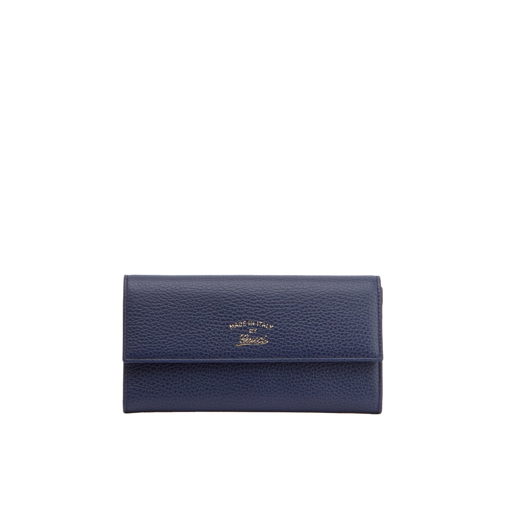 Gucci - Navy Blue Leather Swing Flap Wallet | Mitchell Stores