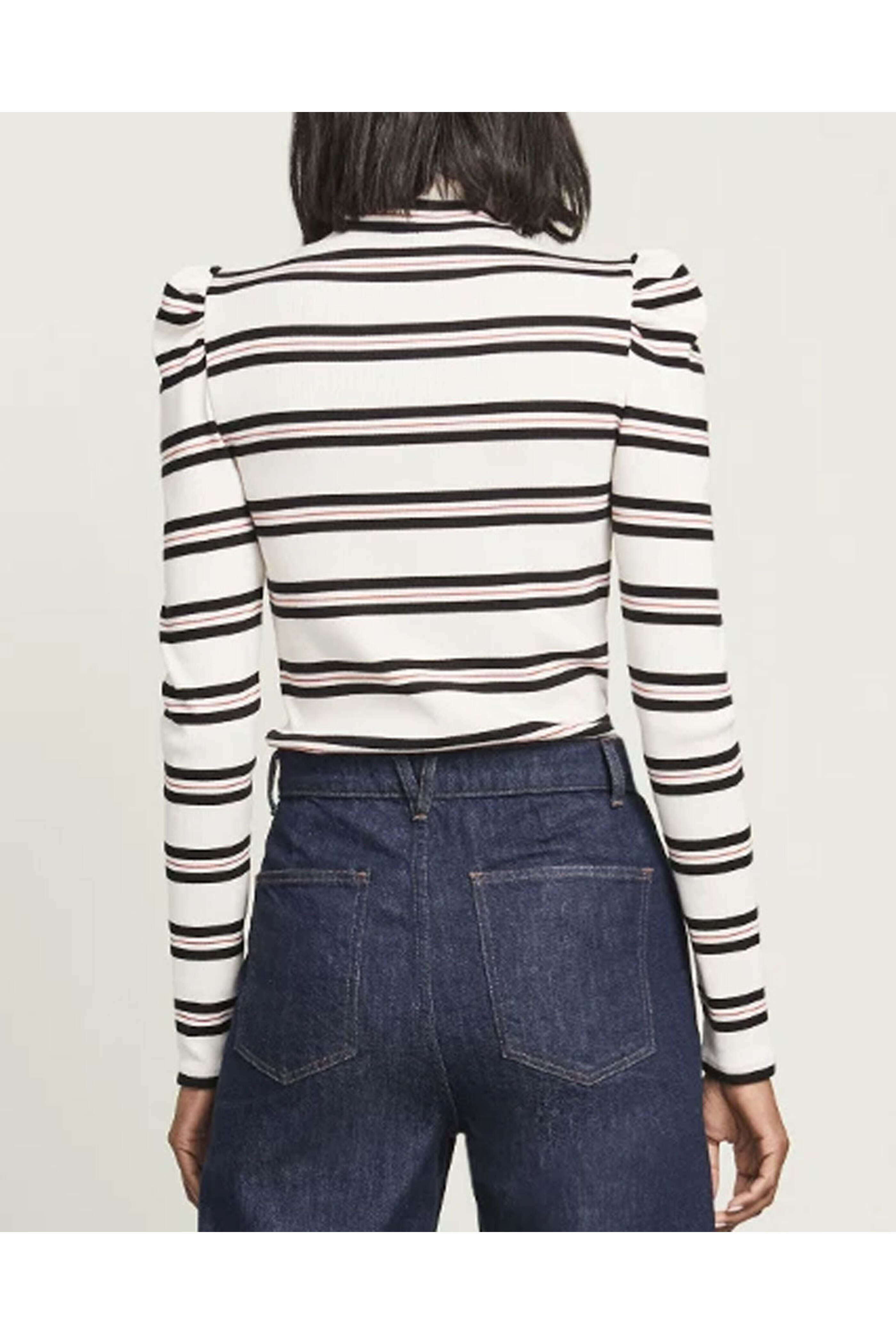 Veronica Beard - White Stripe Long Sleeve Cedar Turtleneck