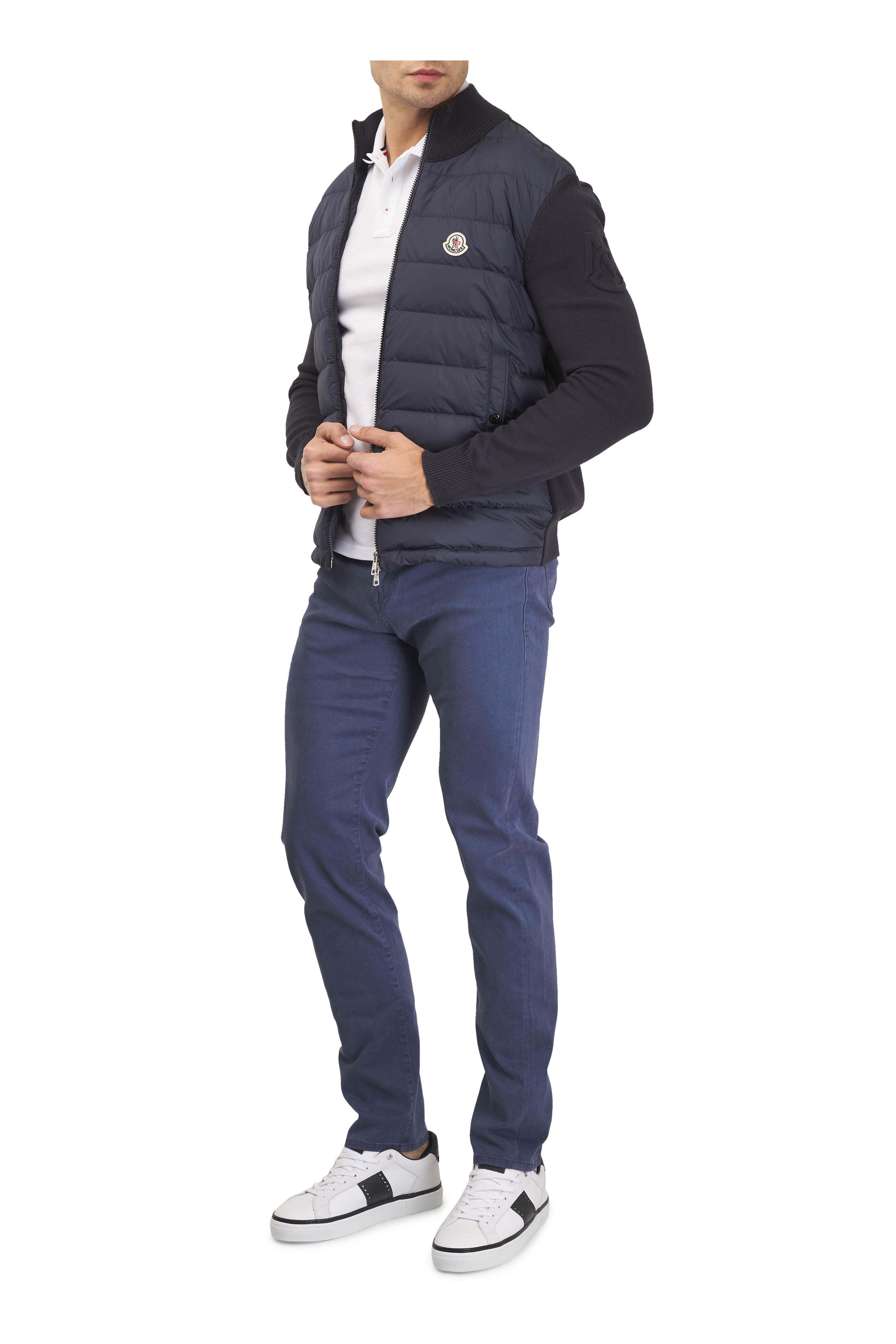 Moncler - Indigi Navy Mixed Media Down Full Zip Jacket