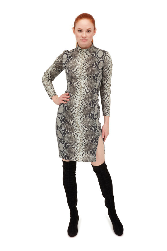 Akris - Natural Stretch Silk Python Long Sleeve Dress  