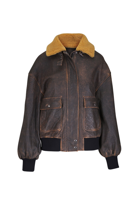 Khaite Sandor Dark Brown Distressed Leather Jacket