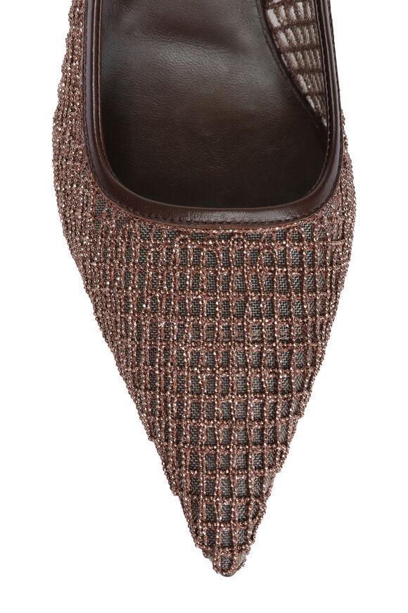 Brunello Cucinelli Embroidery Dark Brown Net City Slingback, 55mm - view 4