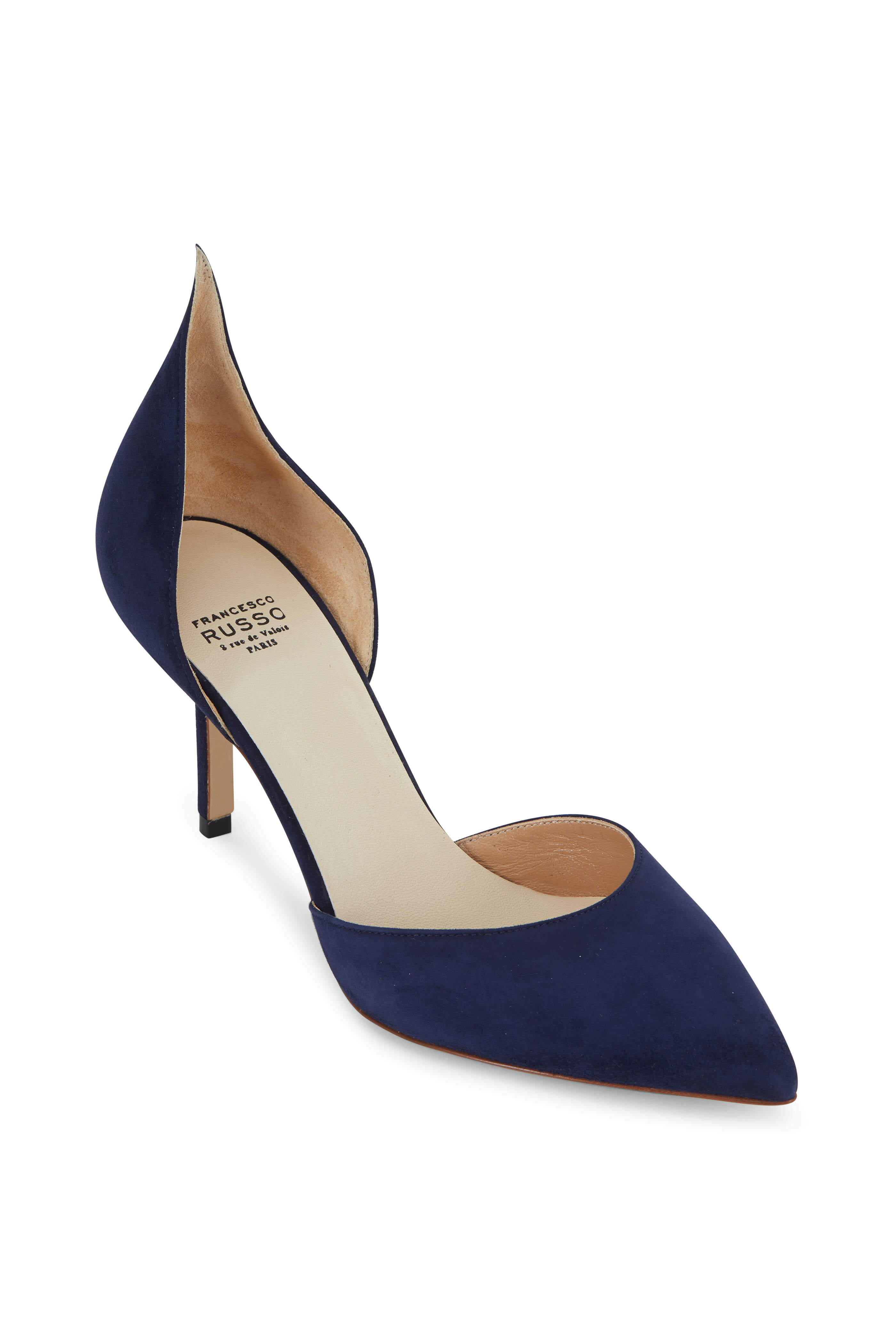 Francesco Russo - Navy Blue Suede D'Orsay Pump, 75mm