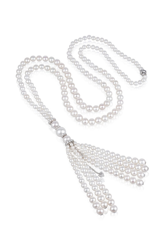 Chantecler 18k White Gold Pearl & Diamond Sautoir Necklace
