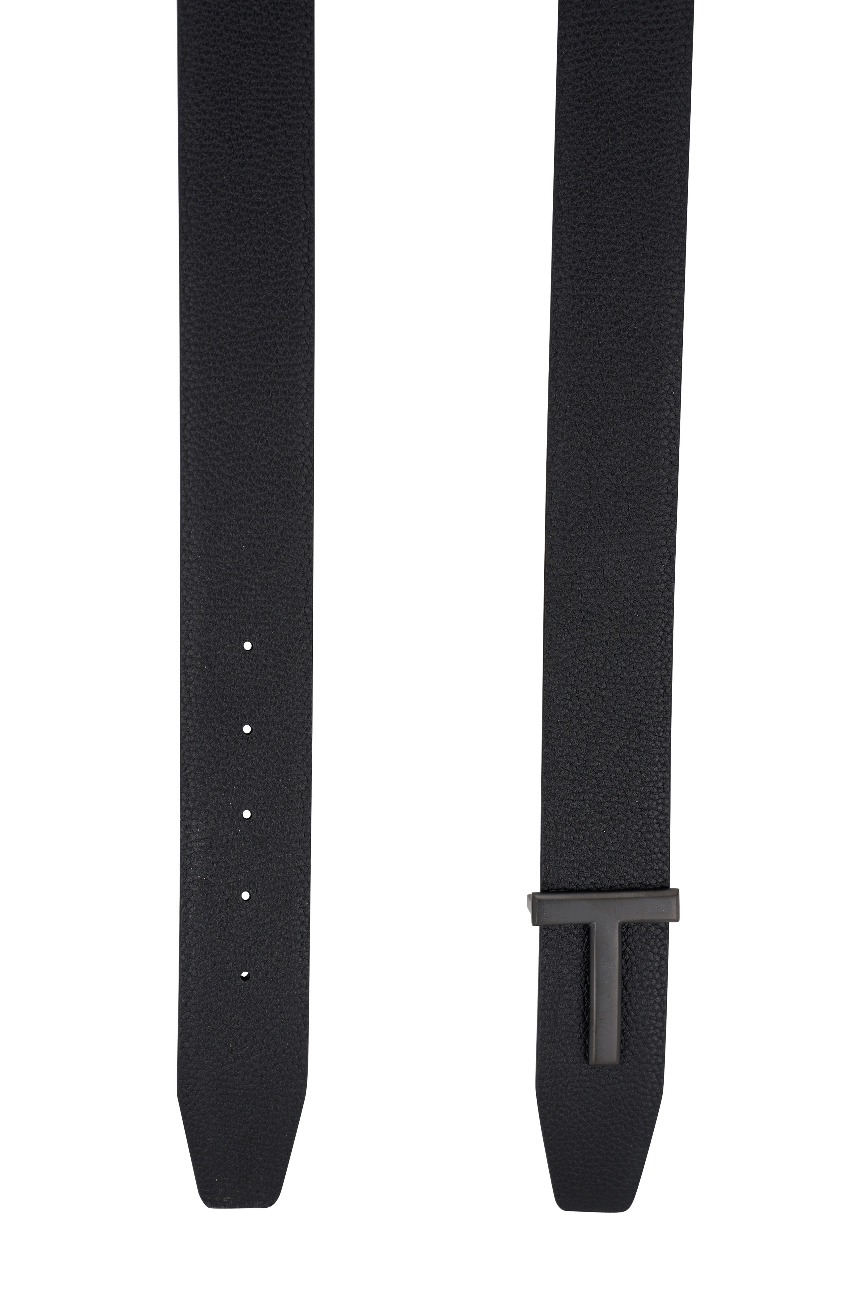 Tom Ford - Black Leather & Black Buckle Reversible Belt