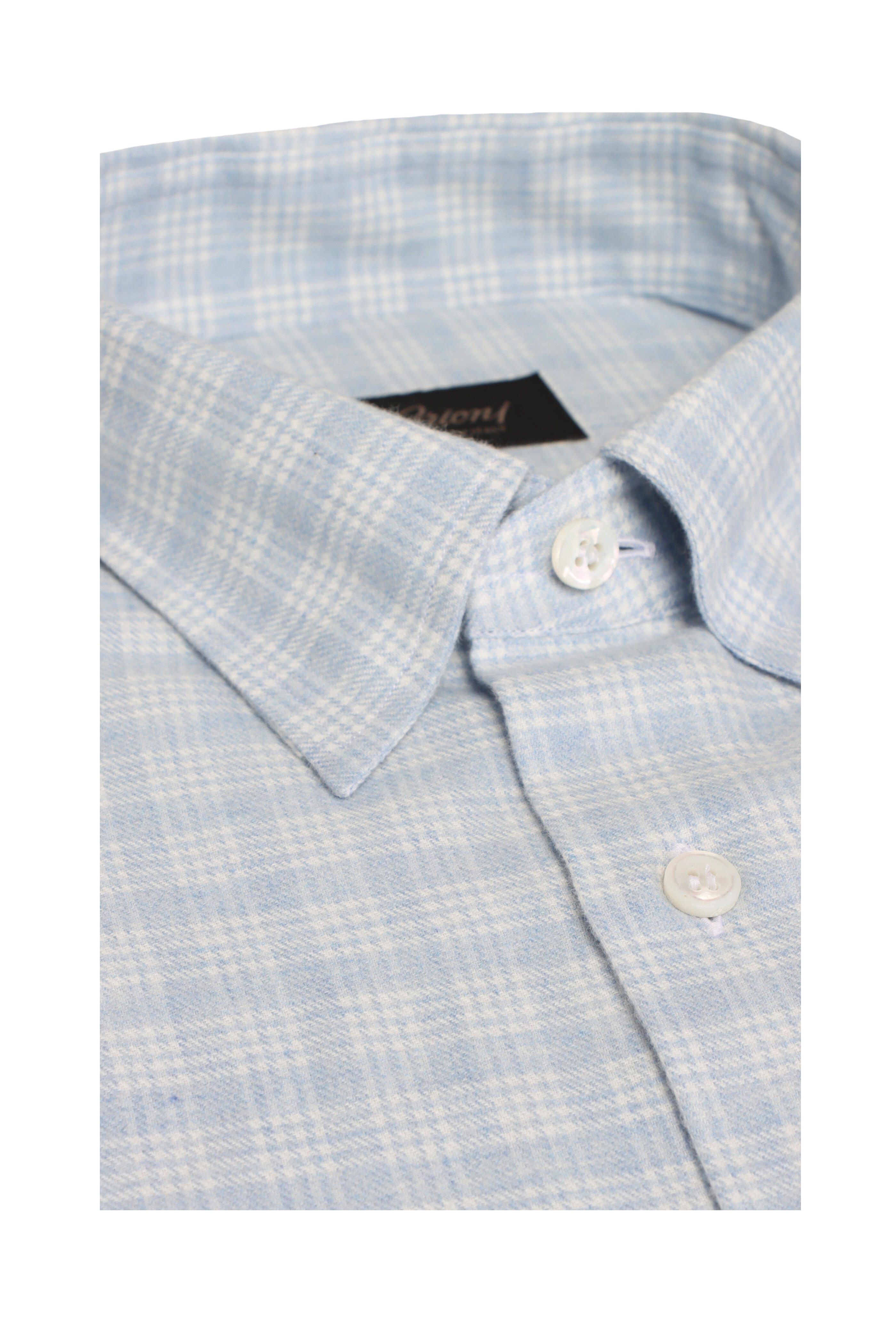 Brioni - Sky Blue & White Flannel Check Sport Shirt