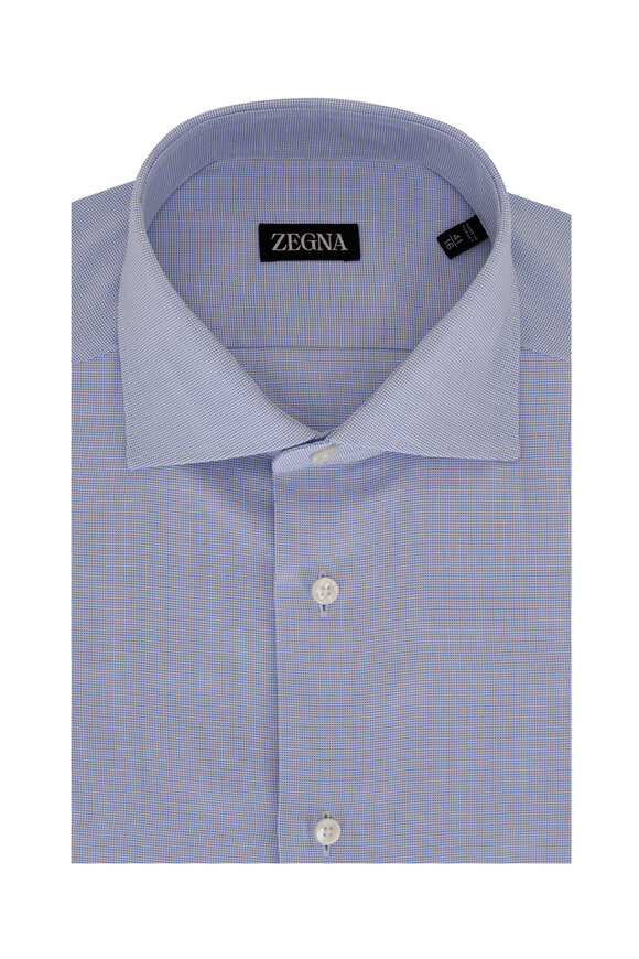 Zegna Navy Textured Cotton Dress Shirt