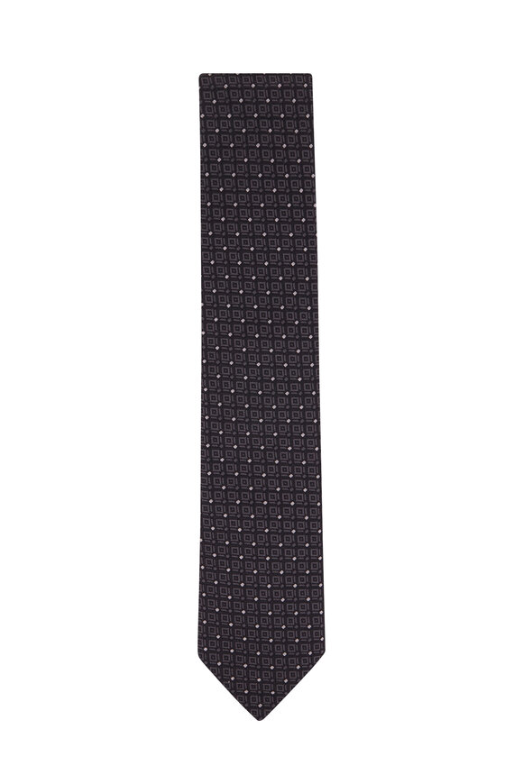 Zegna - Black Geometric Print Silk Necktie 