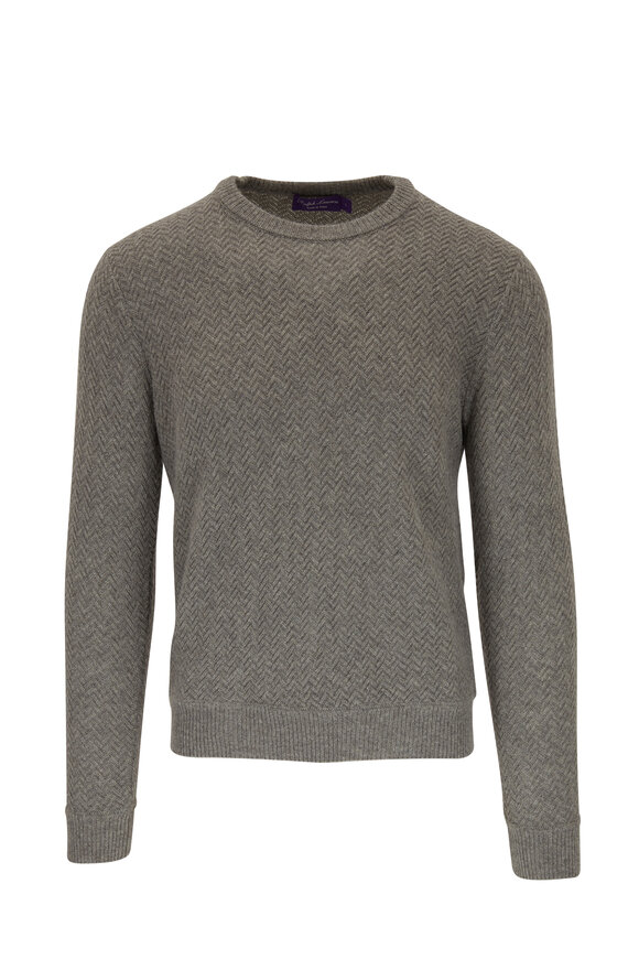 Ralph Lauren Purple Label - Light Gray Chevron Cashmere Pullover