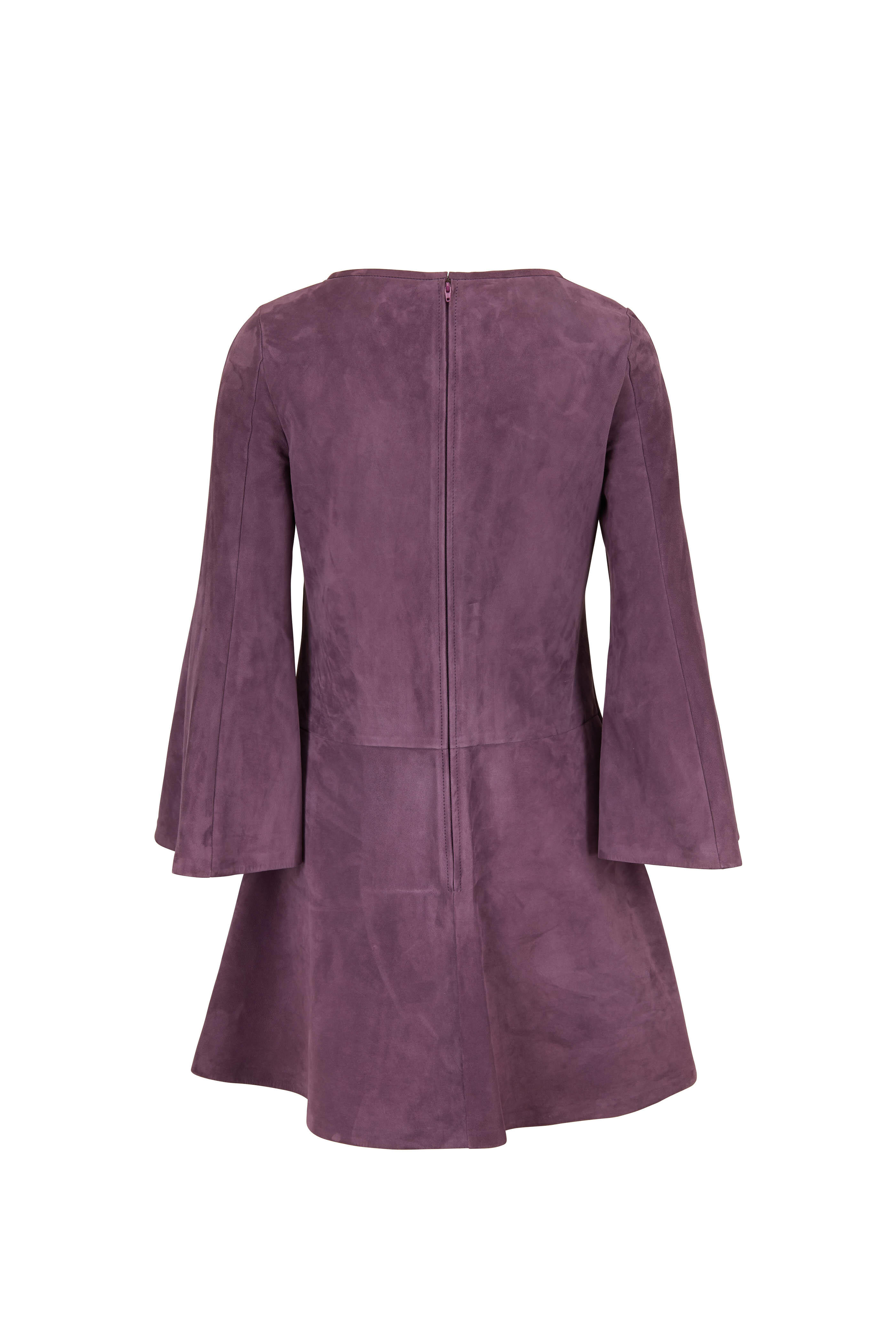 Valentino - Violet Suede V-Neck Bell Sleeve Dress