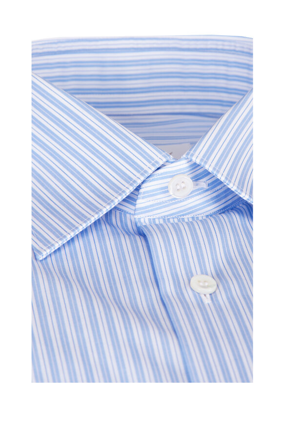 Brioni Sky Blue Stripe Cotton Dress Shirt - view 3