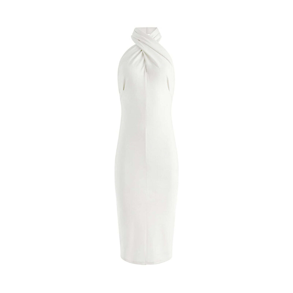 Alice & Olivia - Ecru Twist Halter Neck Suellen Midi Dress