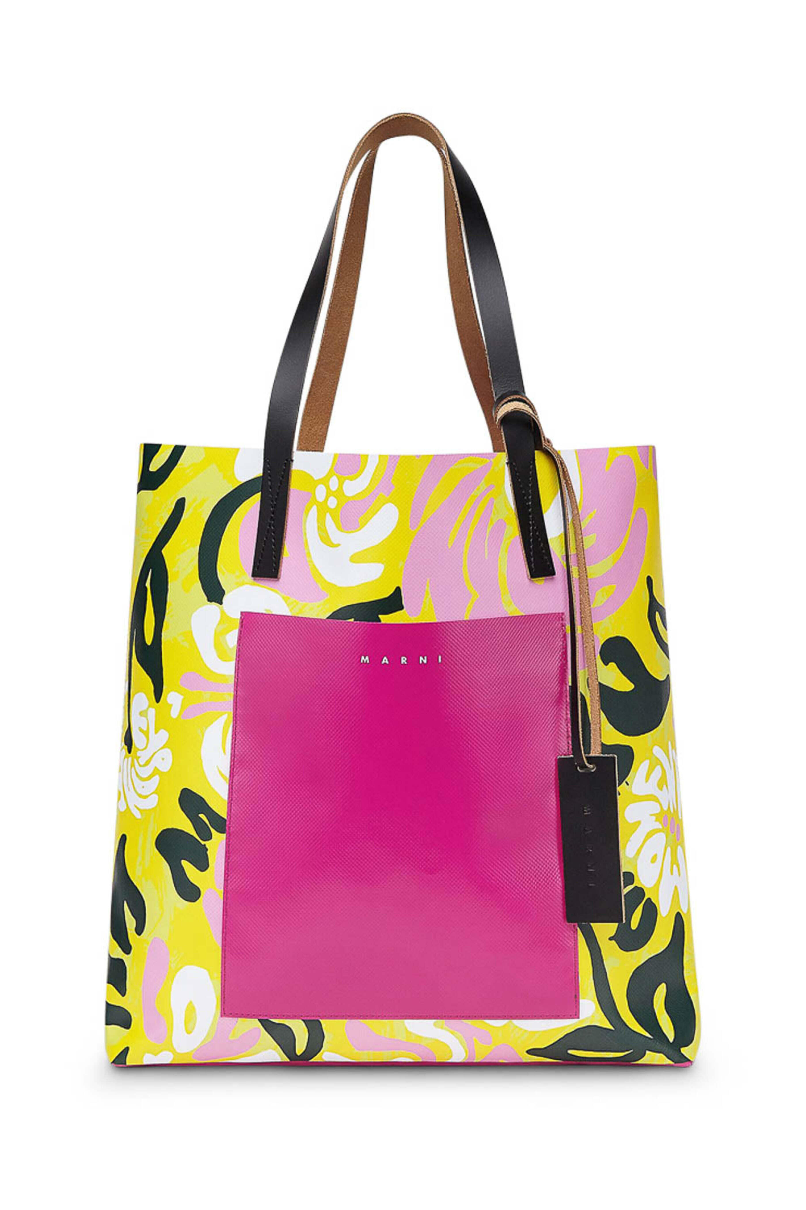 MARNI PVC Euphoriaトートバッグ Marni - Euphoria Print PVC Shopping Bag in Yellow and Pink