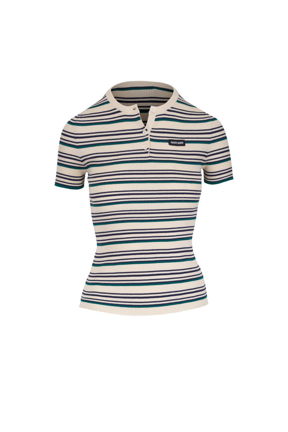 Miu Miu Natural Stripe Cotton Henley Shirt