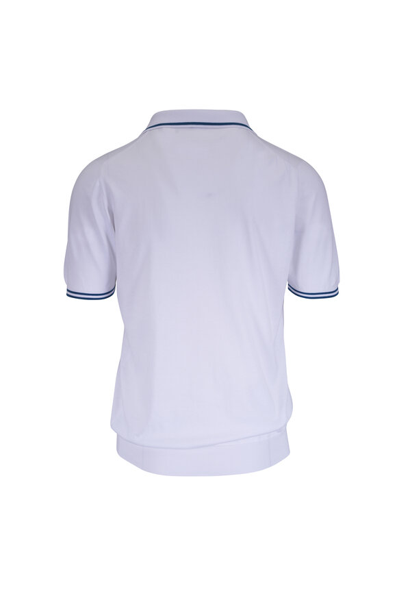 Kiton White & Blue Tipped Cotton Quarter Zip Pullover - view 3