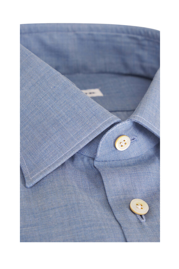 Kiton Medium Blue Cotton Dress Shirt - view 2