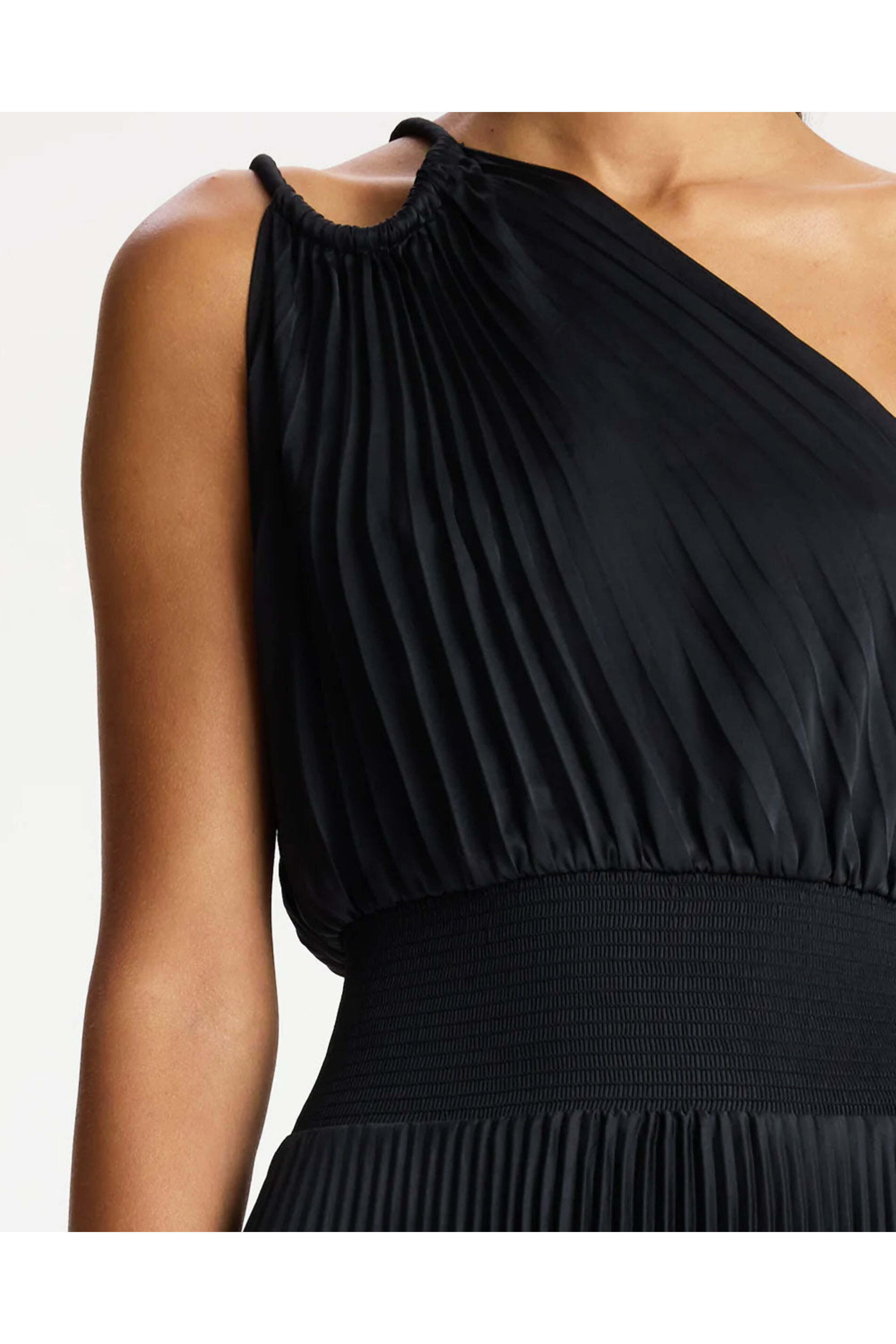 A.L.C. - Black Ruby Satin Pleated Midi Dress