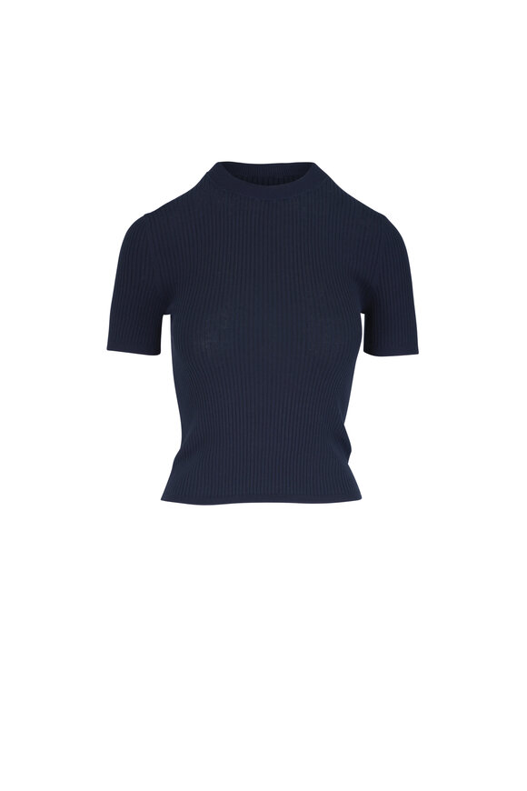 Nili Lotan Dorset Dark Navy Cotton Ribbed Sweater