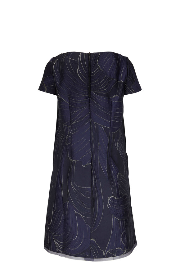 Talbot Runhof - OSO343 Navy Floral Jacquard Cocktail Dress