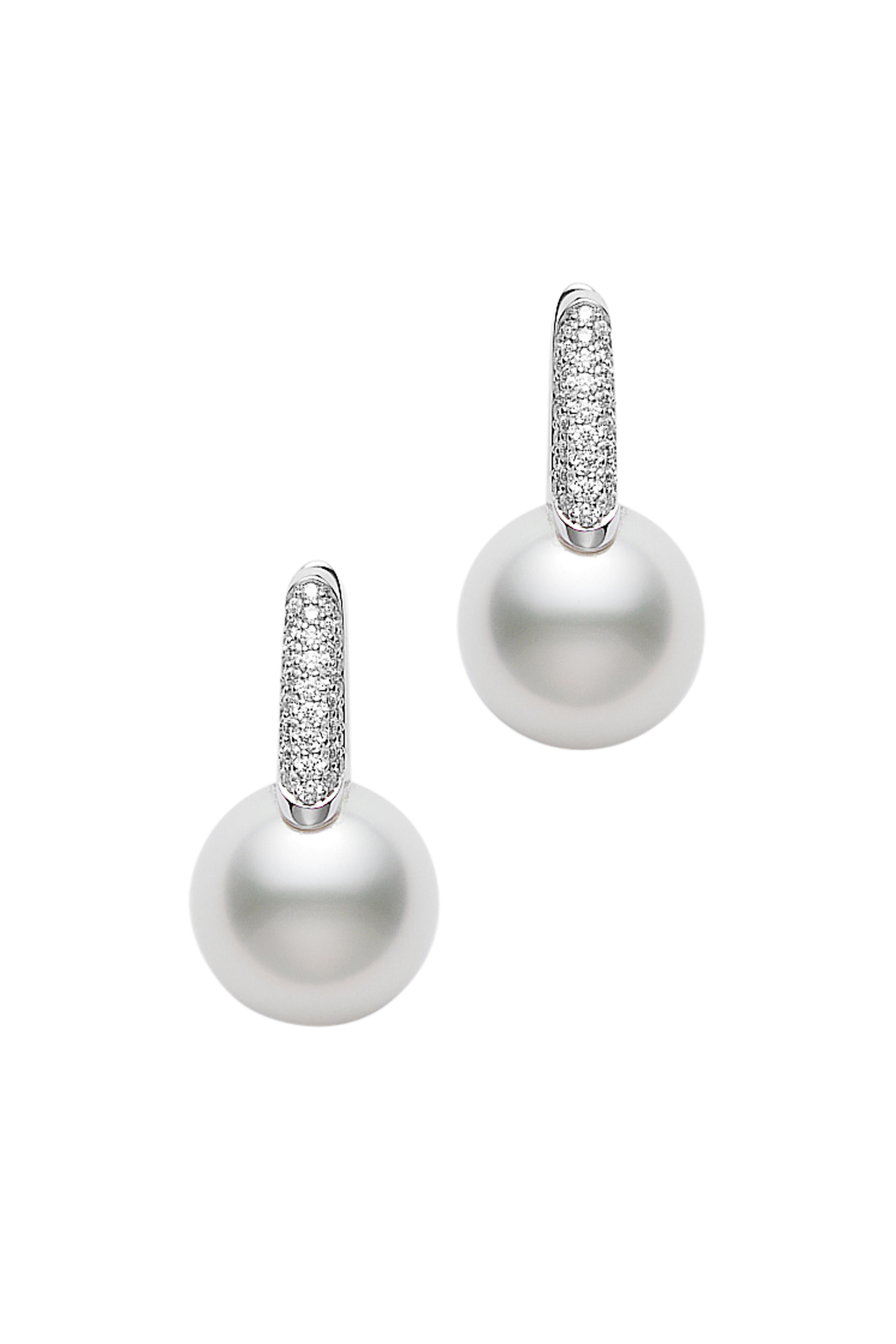 Mikimoto - White Gold South Sea Pearl Diamond Huggie Earrings