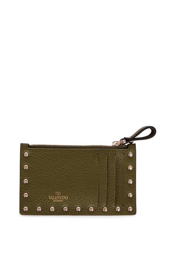 Valentino Garavani - Rockstud Army Green Leather Card Case