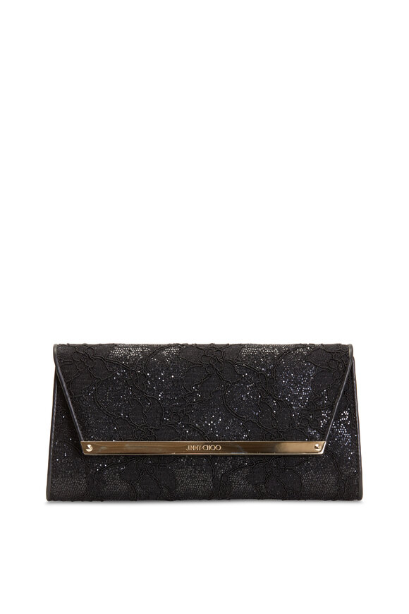 Jimmy Choo - Margot Black Leather Lace Glitter Clutch