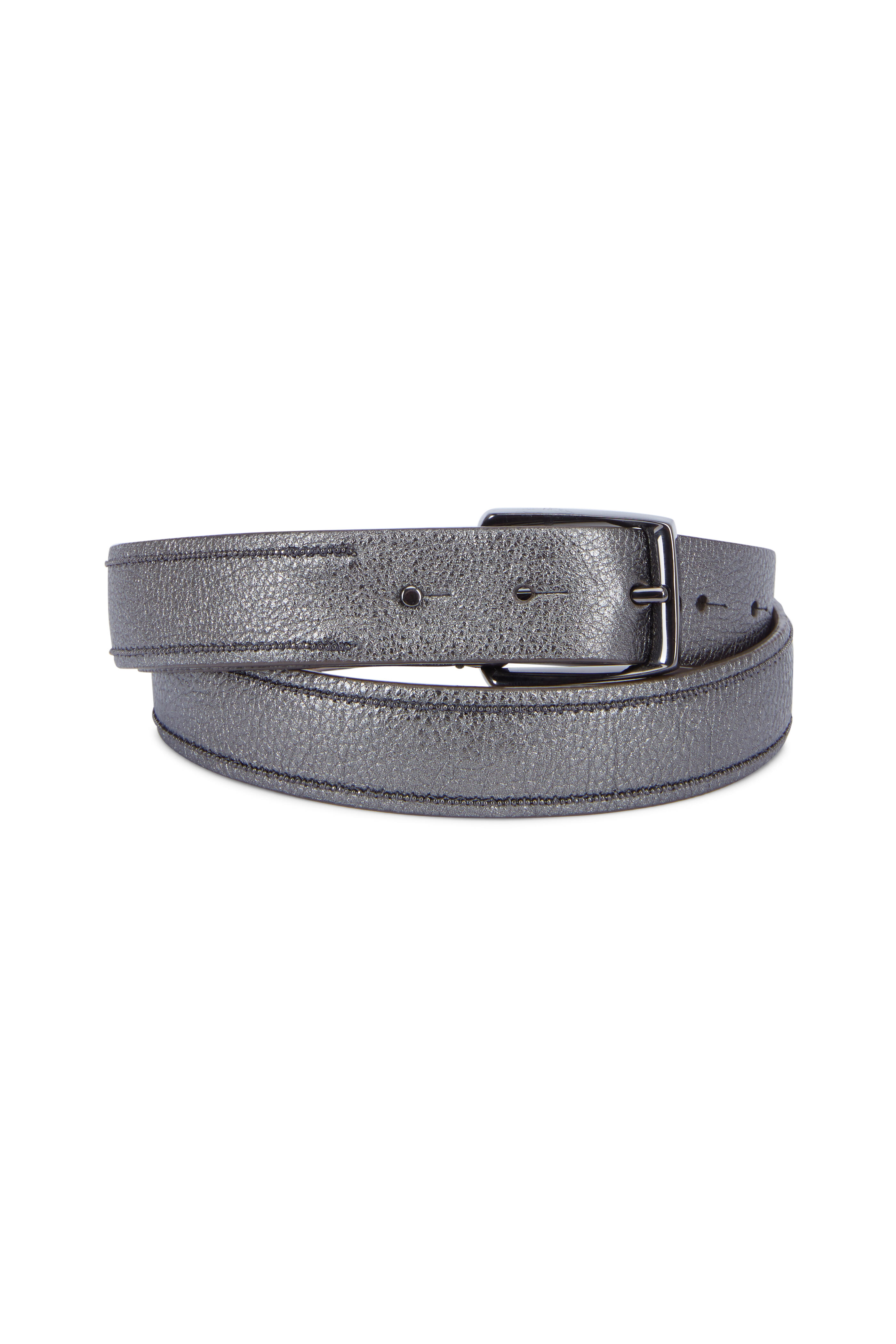 Brunello Cucinelli Metallic-Buckle Leather Belt