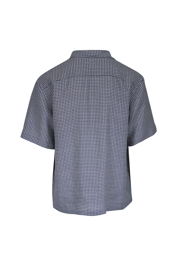Loro Piana Federico Blue & White Check Linen Camp Shirt - view 2