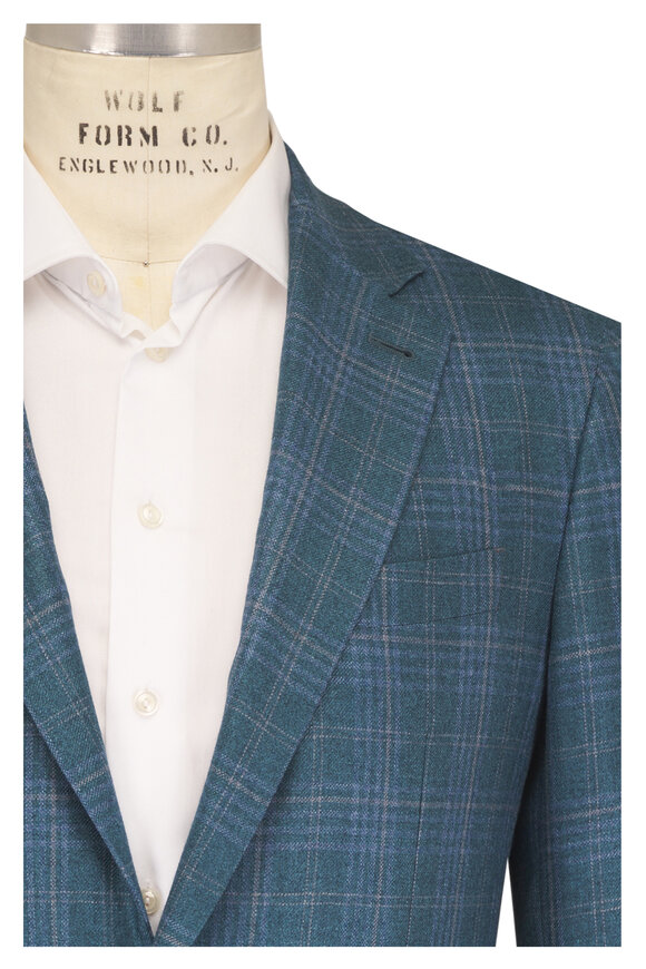 Canali Green Multicolor Silk & Cashmere Plaid Sportcoat - view 1