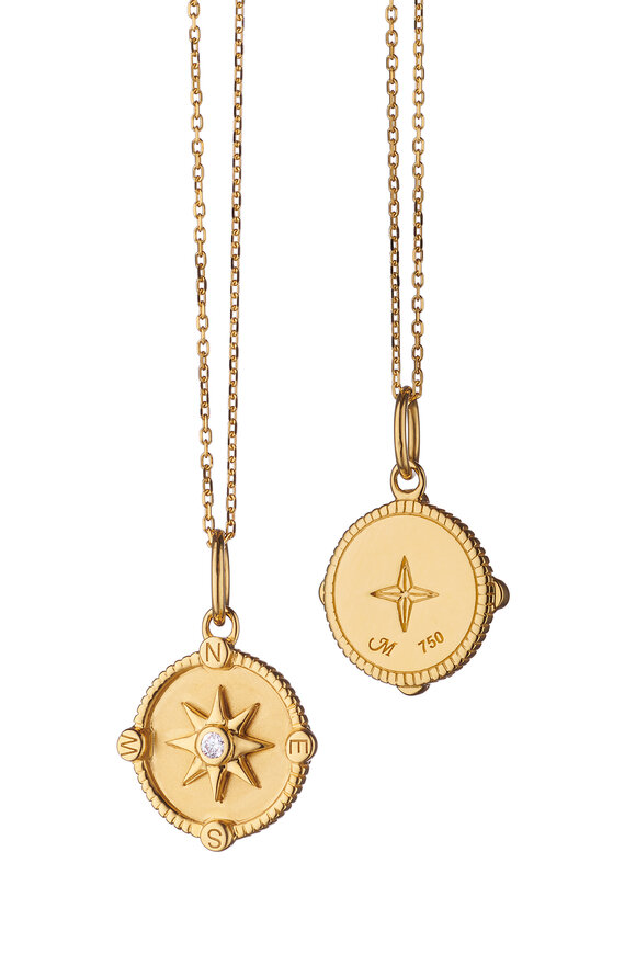 Monica Rich Kosann 18k Yellow Gold Mini Travel Compass Necklace - view 1