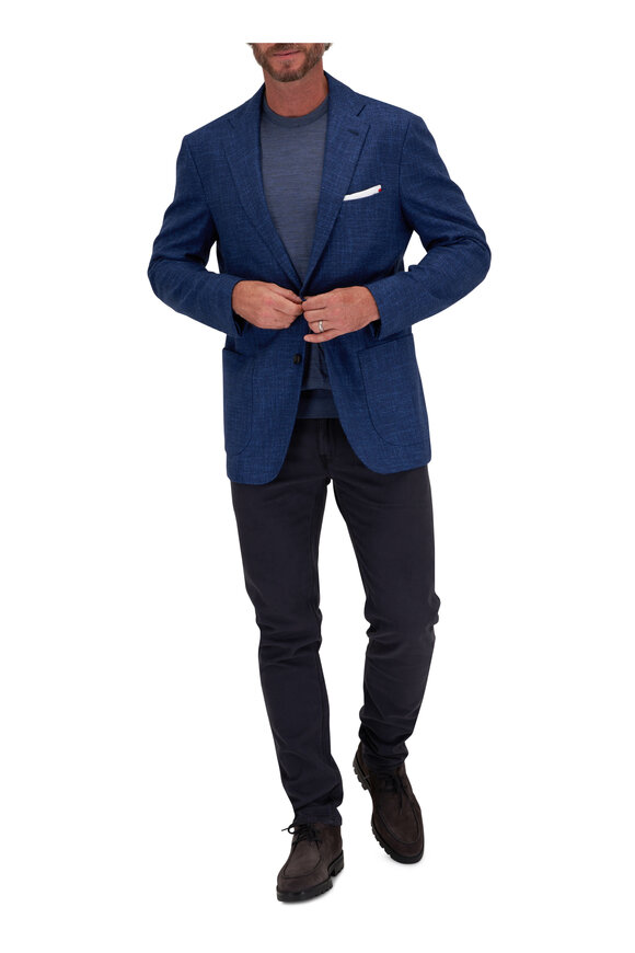 Barmas - Navy Blue Cotton & Cashmere Stretch Pant 