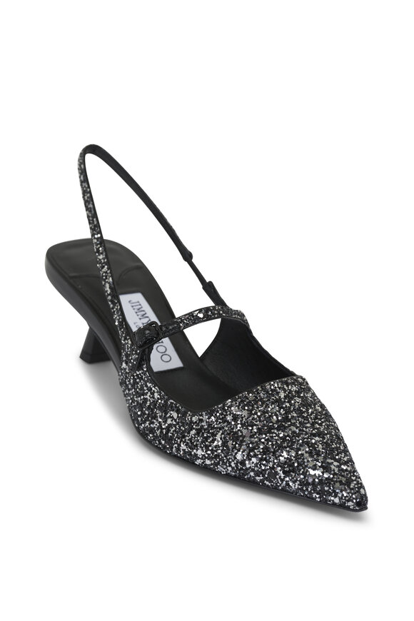 Jimmy Choo Didi Black & Silver Glitter Patent Heel, 45mm