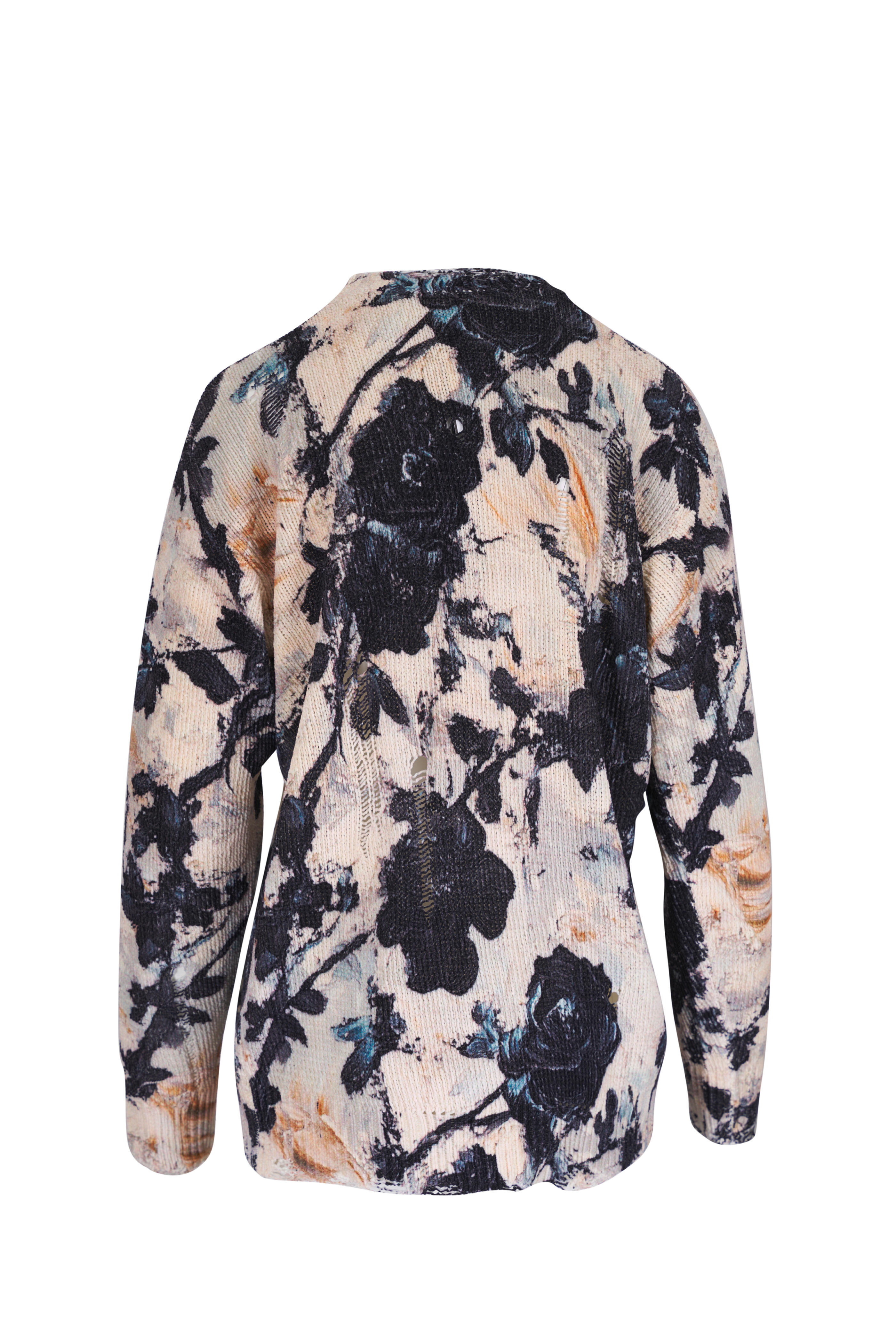 R13 - Printed Boyfriend Black & Cream Distressed Sweater