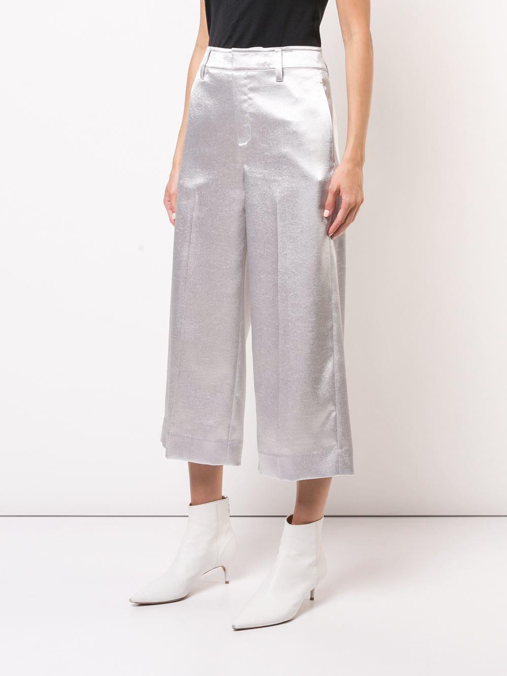 Vince - Silver Satin Wide Leg Crop Pant