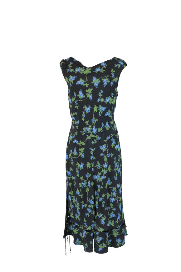 Altuzarra - Black & Blue Floral Silk Dress 