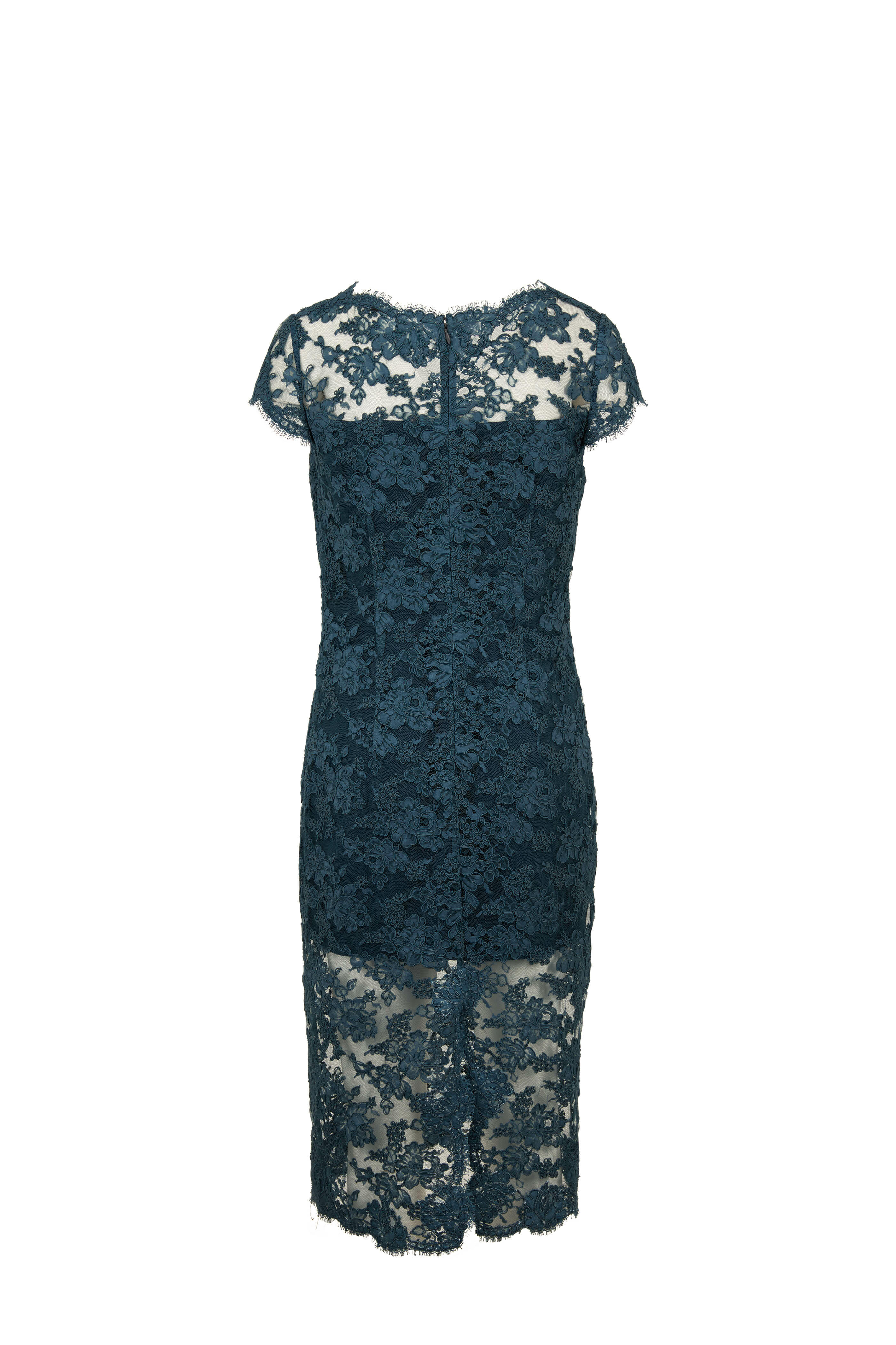 Olivine Gabbro - Teal Lace Cap Sleeve Evening Dress