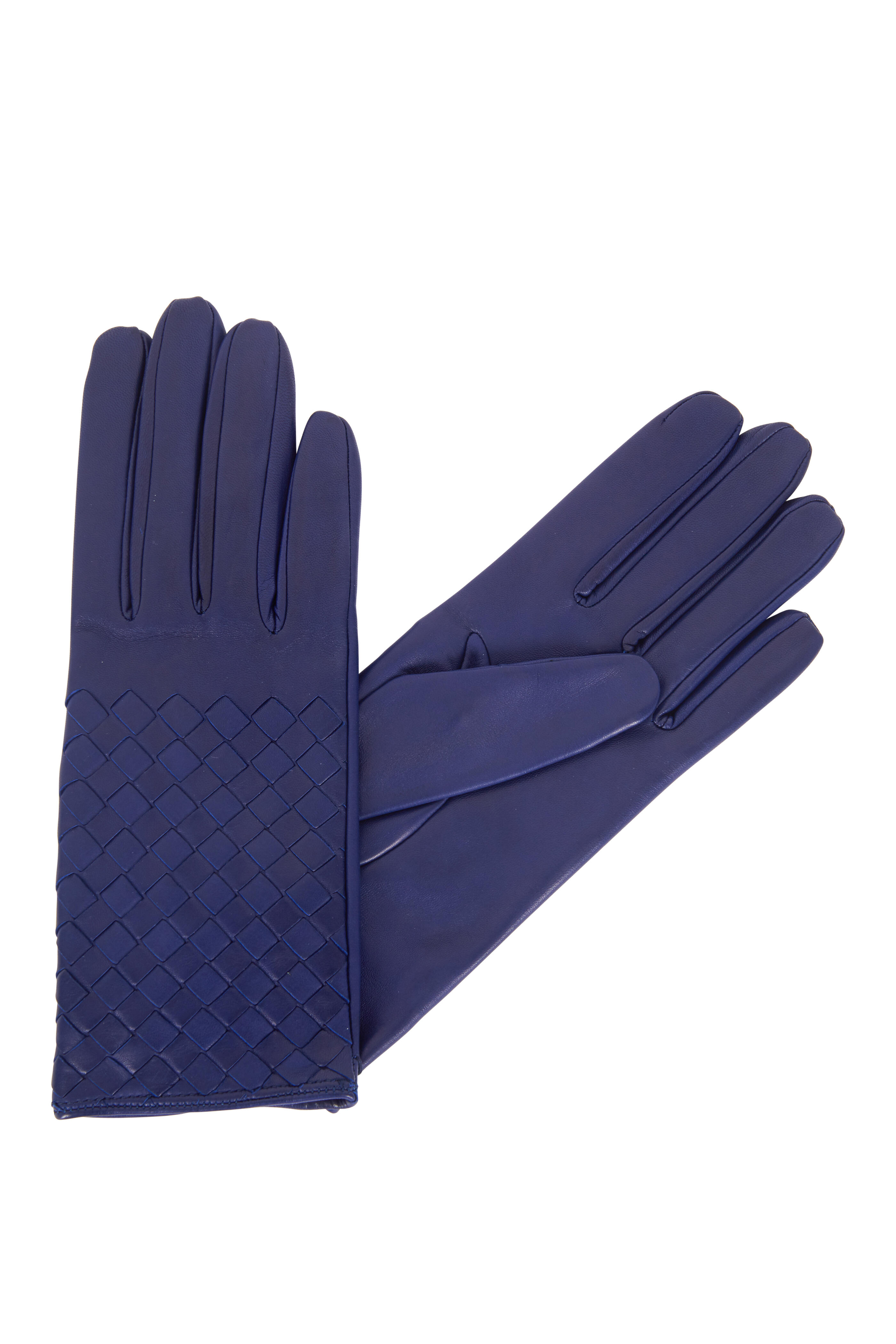 Bottega Veneta - Jewel Blue Leather Woven Gloves
