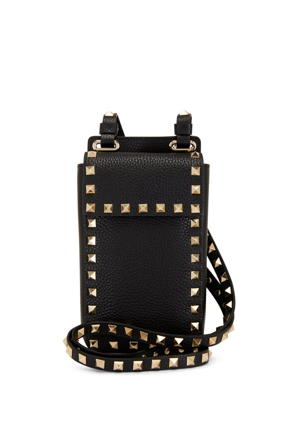 Valentino Garavani - Black Leather Rockstud Smart Phone Crossbody