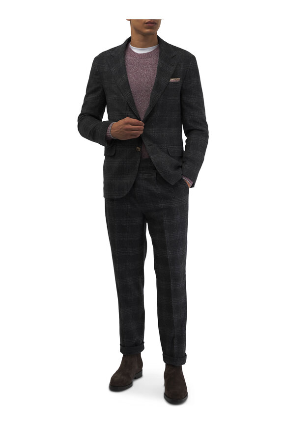 Brunello Cucinelli - Charcoal Plaid Leisure Silk & Wool Suit