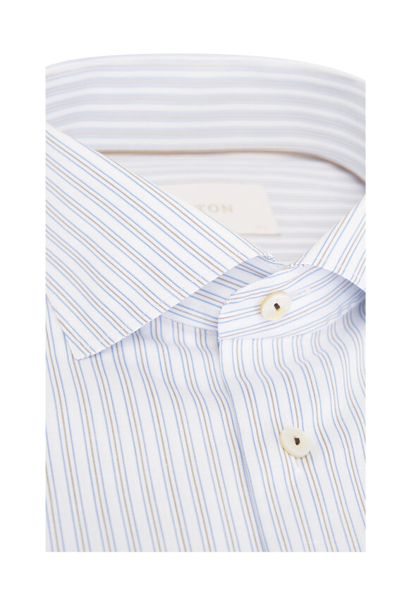 Eton Brown & Blue StrIpe Cotton & Linen Dress Shirt - view 6