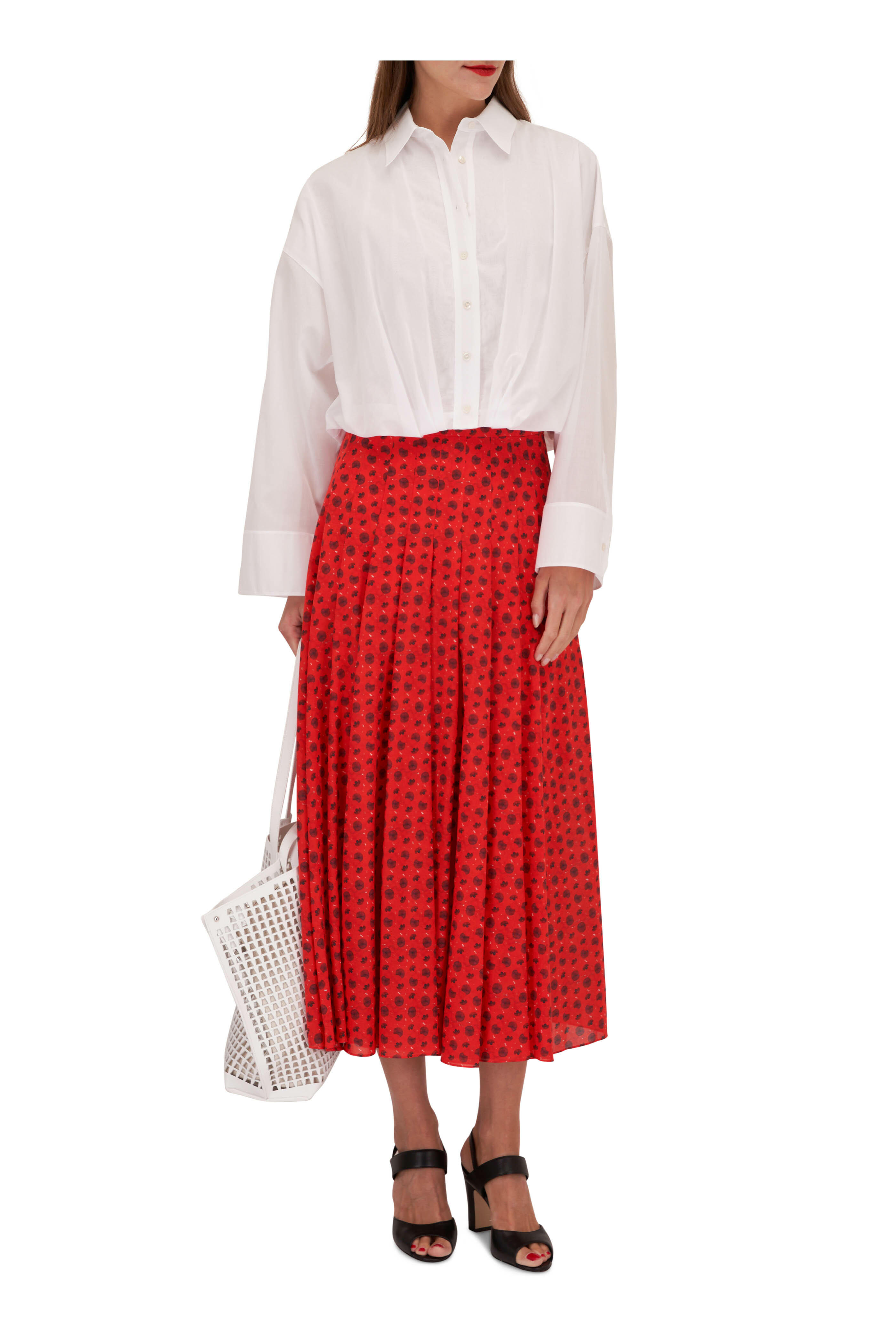 Akris - Poppy Pleated Floral Print Cotton Voile Maxi Skirt