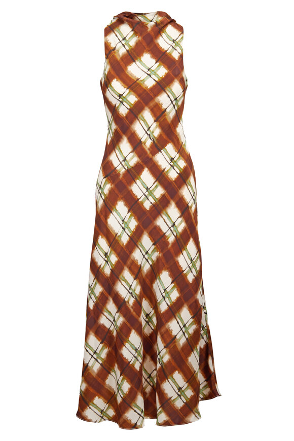 Cara Cara Crystal Brown & Green Painted Plaid Midi Dress - view 1