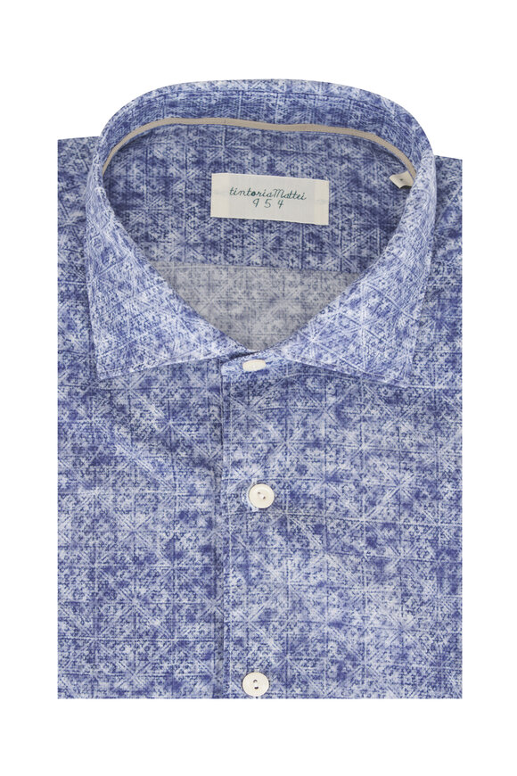 Tintoria Denim Blue Geometric Sport Shirt